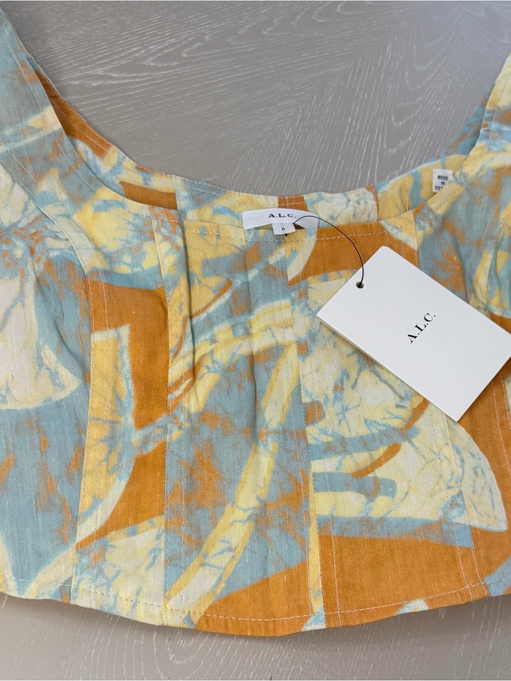 A.L.C. Abstract Print Crop Camisole in Mustard & Light Blue